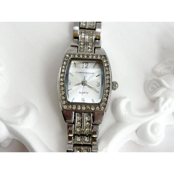 Charter Club Silver Toned Rhinestone Vintage Women's Wristwatch - 14mm - WORKS! - Picture 7 of 10